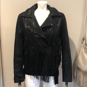 Blank NYC, black not leather fringe biker jacket.